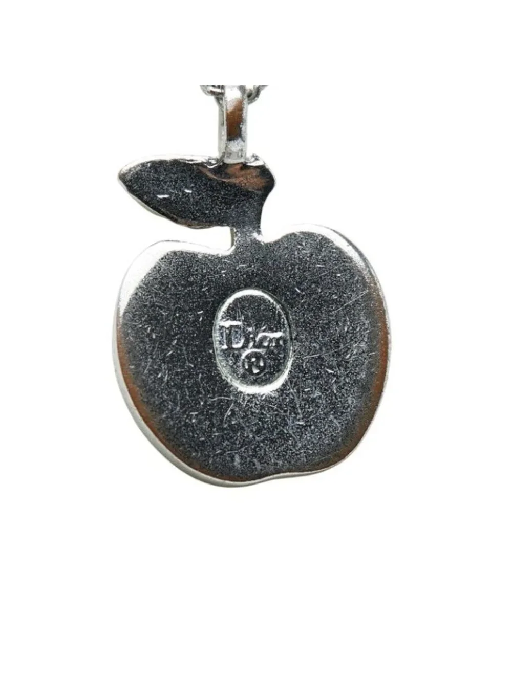 Dior Apple Motif Necklace Silver Pink Metal